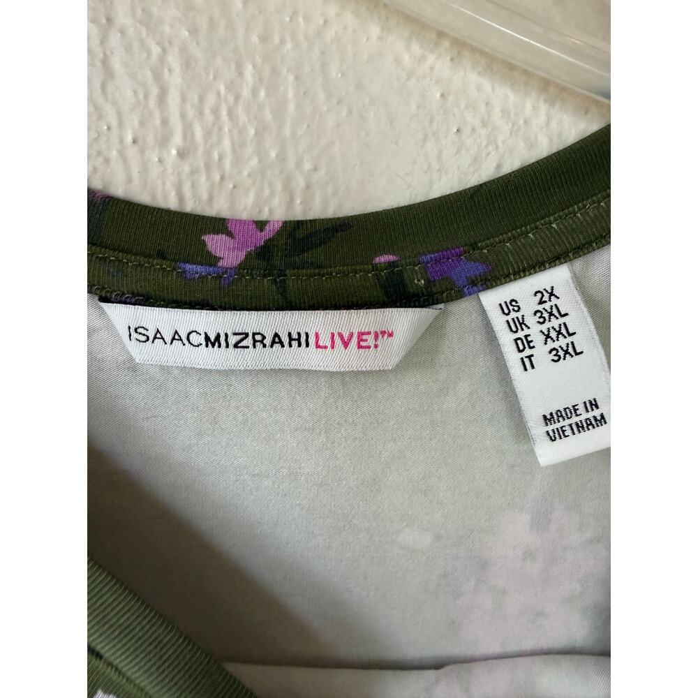 Isaac Mizrahi Live Olive Green Floral 3/4 Sleeve Top 2X Plus Size - Picture 3 of 7